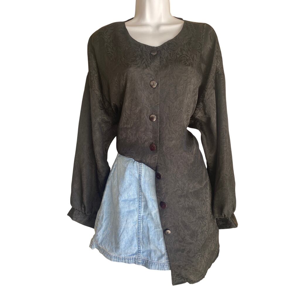 VTG Trimmings Women Plus 3X Tunic Soft Satin Like Old Money Luxury Core Blouse
